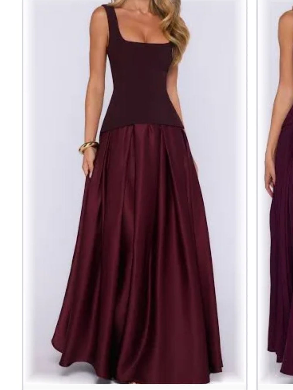 Elegant Burgundy Satin Maxi dress for Women